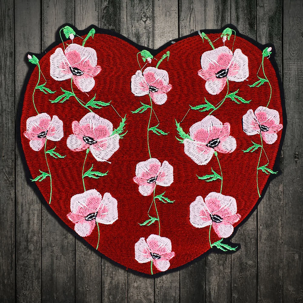 

1Pcs Heart Shape Flower Embroidery Applique Patches for Clothing Iron on Patch Applique for DIY Fashion Clothes Jackets