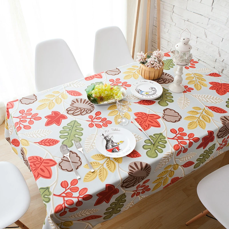 Pastoral Leaves Rectangle Tablecloths Printed Cotton Polyester Tea Table Cloth For Table Dustproof Microwave Oven Cover Kitchen
