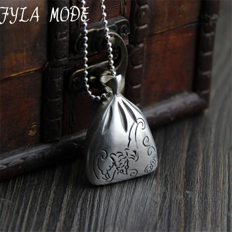 

Luckly Blessing Bag Pendant Elegant S999 Sterling Silver Jewelry Women's Men's Necklace Accessories 30*38MM 19G TYC251