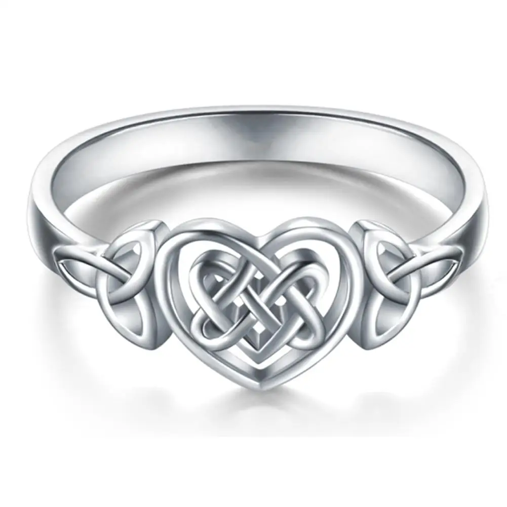 

Simple Women Carved Hollow Love Heart Celtic Knot Finger Ring Party Jewelry