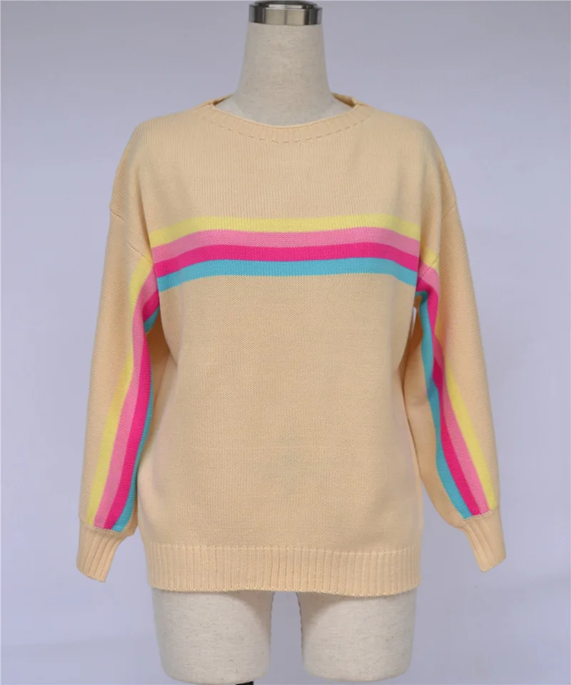 Fitshinling зимний свитер в радужную полоску Женская одежда пуловеры с длинными рукавами свитера Трикотаж праздничный джемпер Pull Femme - Цвет: apricot