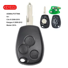 Keyecu Remote Key 3 Button 433MHz Transponder Chip PCF7946 for Renault Clio Modus Master Twingo