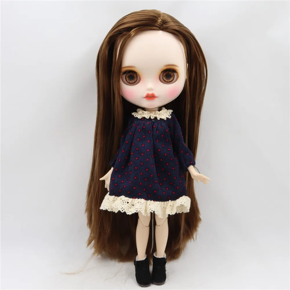 Ледяная фабрика blyth кукла 1/6 bjd шарнирное тело на заказ лицо открытый рот белая кожа прямые коричневые волосы, 30 см BL9158