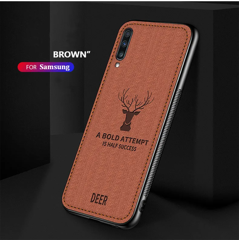 Тканевый чехол с оленем для samsung Galaxy A50 A30 A70, мягкий чехол из ТПУ для samsung A80 A90 A40S A60 A20 A6 A7 A8, чехол для бизнес-телефона s - Цвет: Коричневый