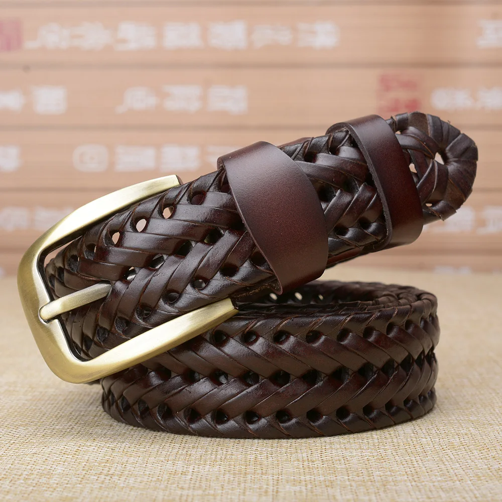 

Bycobecy 2019 New Cow Genuine Leather Vintage Metal Buckle Strap Jeans Casual Solid Ceinture Homme Arriva Fabric Twist Men Belt