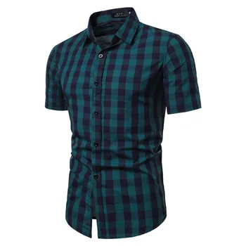 

New plaid shirt men's short sleeve shirtFashion casual short sleeve shirt