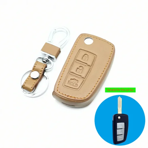brown 3 кнопки кожаный чехол для ключей Fob Shell чехол для Nissan Qashqai X 3-кнопочный автомобильный поворотный ключ складной пульт дистанционного управления - Название цвета: brown