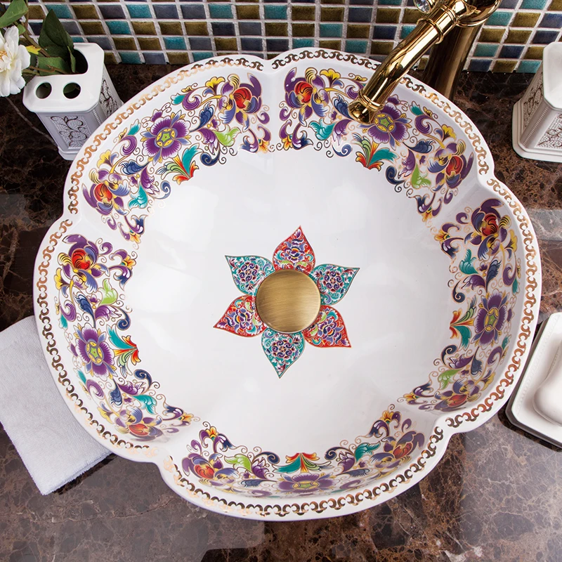 Europe Vintage Style Ceramic Art Basin Sinks Counter Top Wash Basin Bathroom Vessel Sinks vanities countertop ceramic wash basin (1)