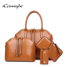 ICeinnight Compre uno y llévese cuatro! Aceite de Cera de Cuero de las mujeres 4 Sets Bolsas de Asas Del Bolso de Hombro Bolsos de Las Señoras de la Cremallera de Gran Capacidad