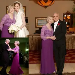 Элегантные 2019 фиолетовые длинные платья для невесты Дешевые Кружева шифон v-образным вырезом Иллюзия 3/4 длинный рукав vestido de madrinha