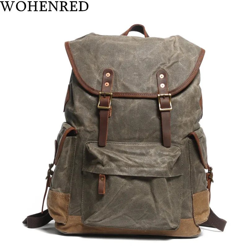 Wohenred Men Laptop Backpack Waterproof Travel Bags Large Capacity Daypacks Retro Canvas Male