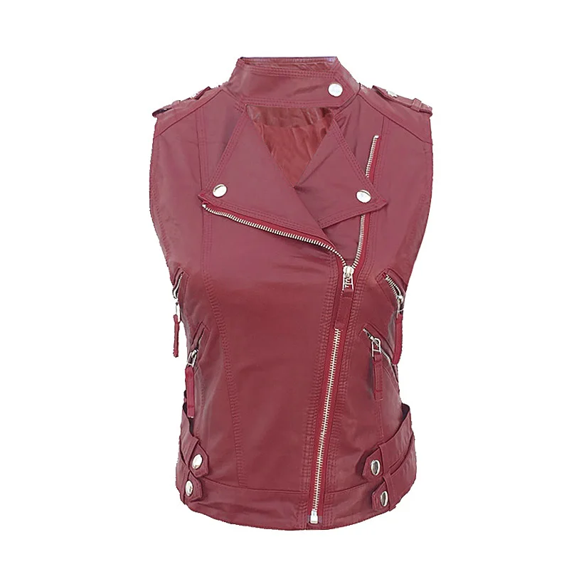 Outwear wine 2018 Gilet Manches Pu Lx1533 Gilets Poche Marque Femmes white Court Black gray Veste Ayunsue red Sans Red Moto Manteau Cuir Casual SdwnOv1q