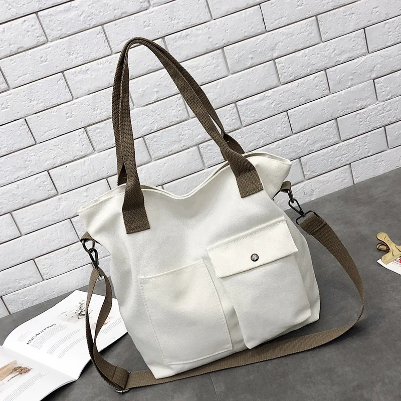 

Women Japan and Korean Style Solid Zipper Bags Literary Simple Messenger Bag Canvas Bag Shoulder Bag Ladies bucket hand bag