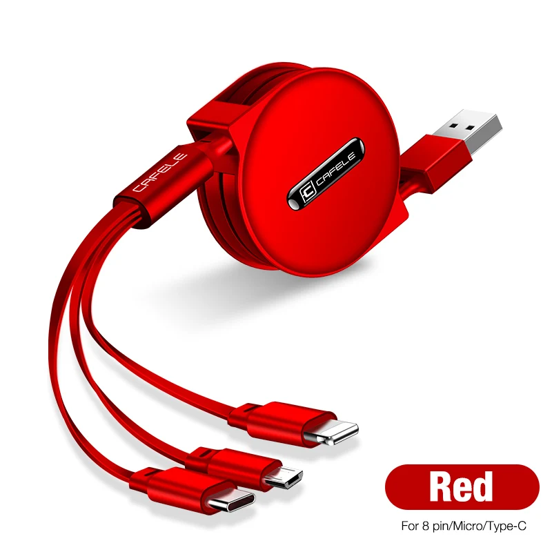 CAFELE 3 в 1 Выдвижной USB кабель Micro type C 8 Pin USB кабель для iPhone samsung huawei xiaomi Синхронизация данных USB кабель макс 110 см - Цвет: Red