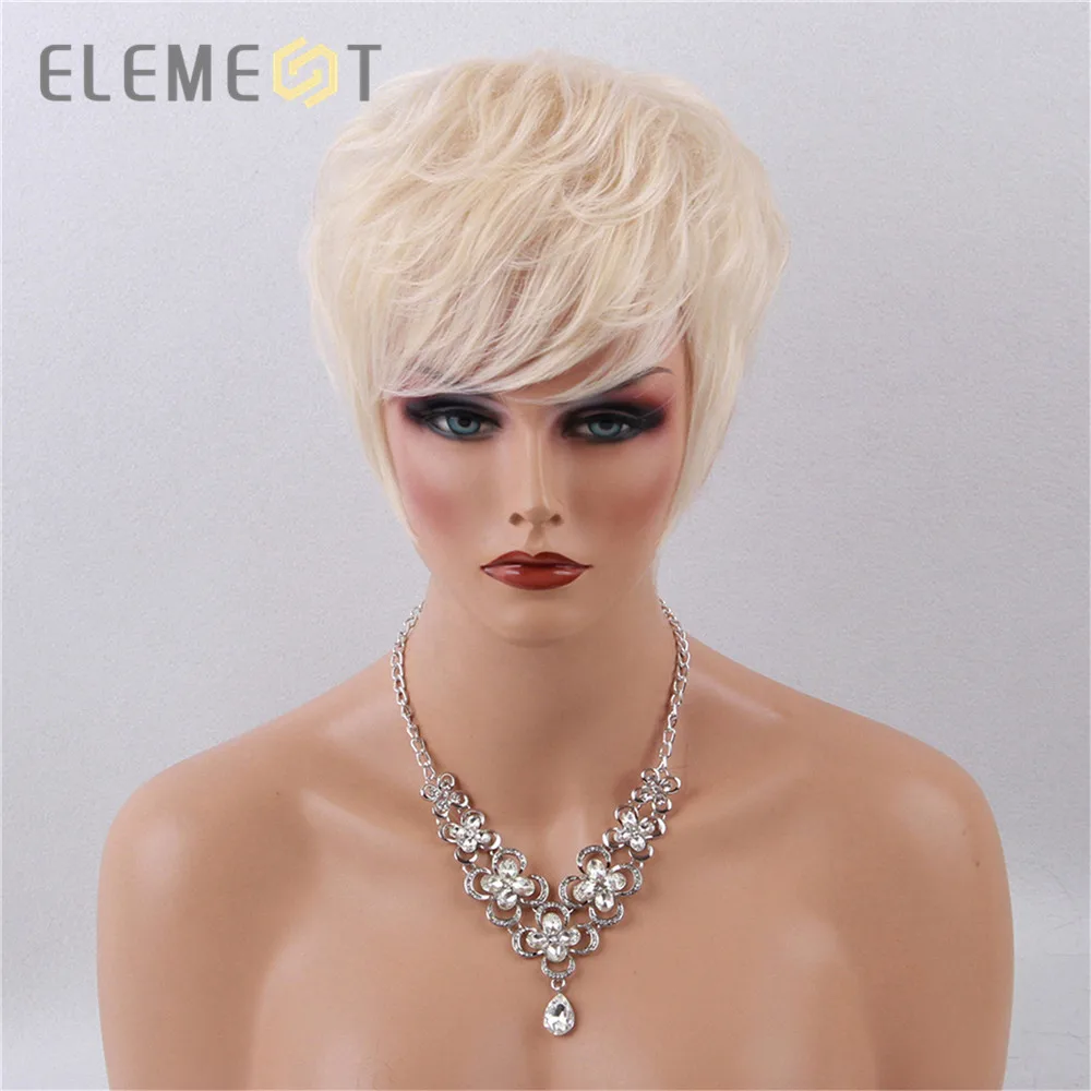 Element 6 дюймов короткий синтетический парик смесь 50% человеческие волосы мягкие гладкие Жаростойкие стриженые парики для женщин