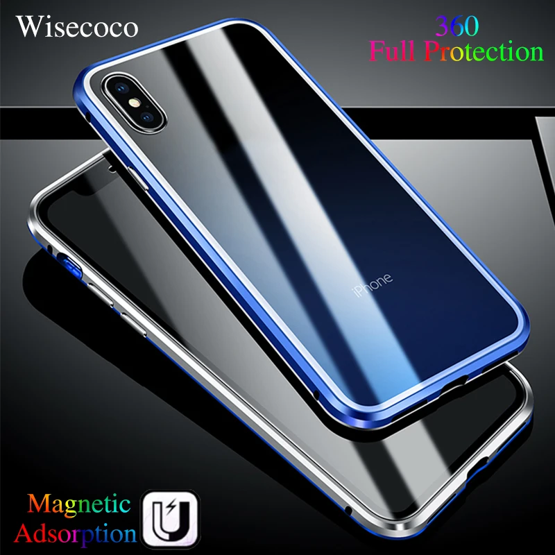 

360 Magnetic Adsorption Metal Bumper Flip Case for Iphone Xs Max X 10 8 7 Plus Luxury Ultra Magnet Tempered Glass Full Protecte