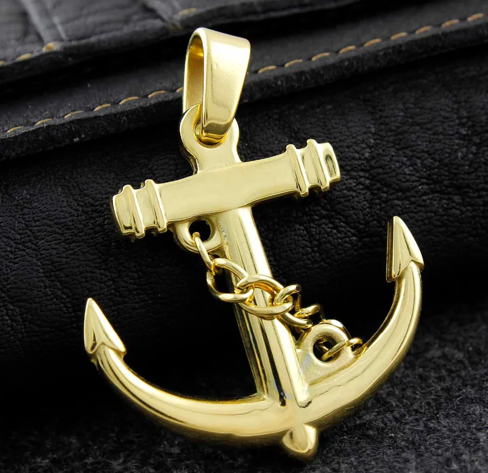 Men's High Quality The glittering Gold Plated Stainless Steel Anchor
