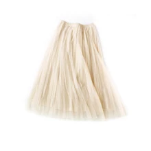 Однотонные эластичные юбки с высокой талией женские летние газовые юбки женские весенние повседневные сетчатые Плиссированные Миди юбки пляжный длинный макси