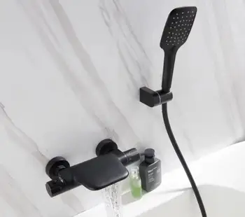 

Thermostatic Faucet Matte Black Finish Bathroom Shower Faucet Bath Faucet Mixer Tap With Hand Shower Head Set Wall Mounted BL666