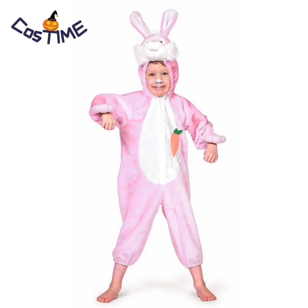 

Tiny Pink Bunny Costume for Kids Plush Rabbit Fancy Dress Animal Onesies I Love Carrot Jumpsuit Pajamas Easter Halloween Costume