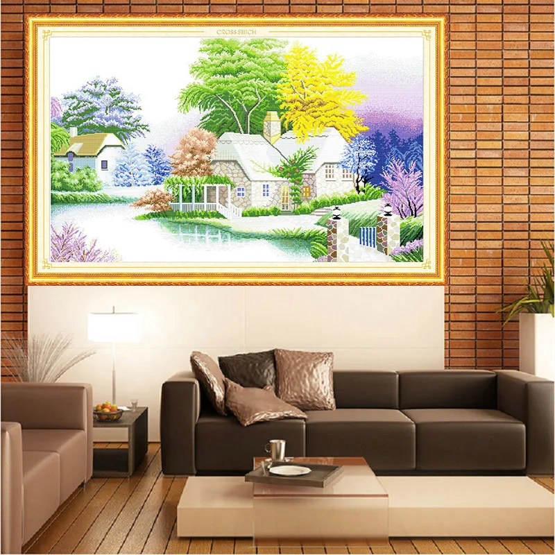 

Garden Scenery Cartoon Cross Stitch Kit for Embroidery Painting DIY Handmade Needlework Count Print Canvas Stitches Sets 11ct