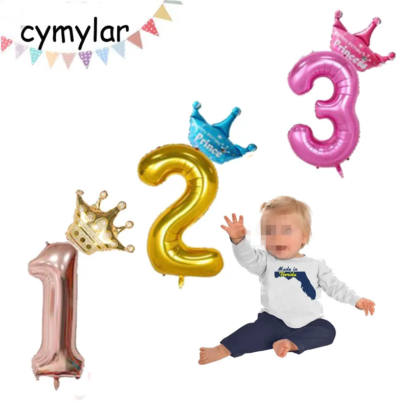 

2pcs 32 inch Number Foil Balloons Mini Crown Ballon Digit Air Ballon Wild One 1st Birthday Party Decor Baby Shower Supplies
