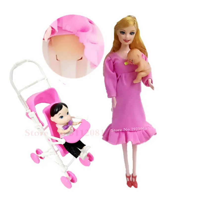 

Toys Family 3 People Dolls Suits 1 Mom /2 Baby Son/1 Baby Carriage Real Pregnant Doll Gifts