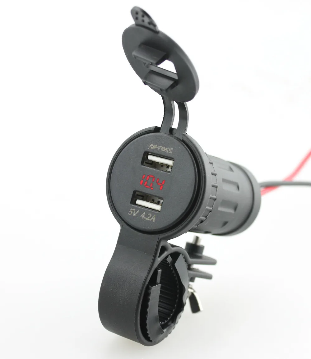 

Waterproof 4.2A Cigarette Lighter dual USB Car Phone Charger and 12V red voltmeter with 150 cm wire for Motorcycle ATV scooter