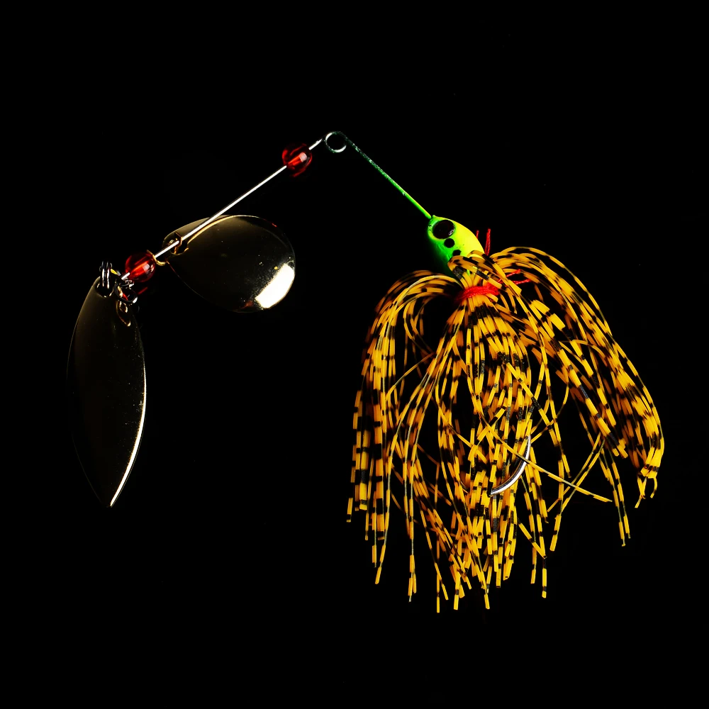 YUZI spinnerbaits rotación lentejuelas cabeza de plomo pelusa pike pesca señuelos buzzbaits poca grasa 16,3G isca pesca aborda