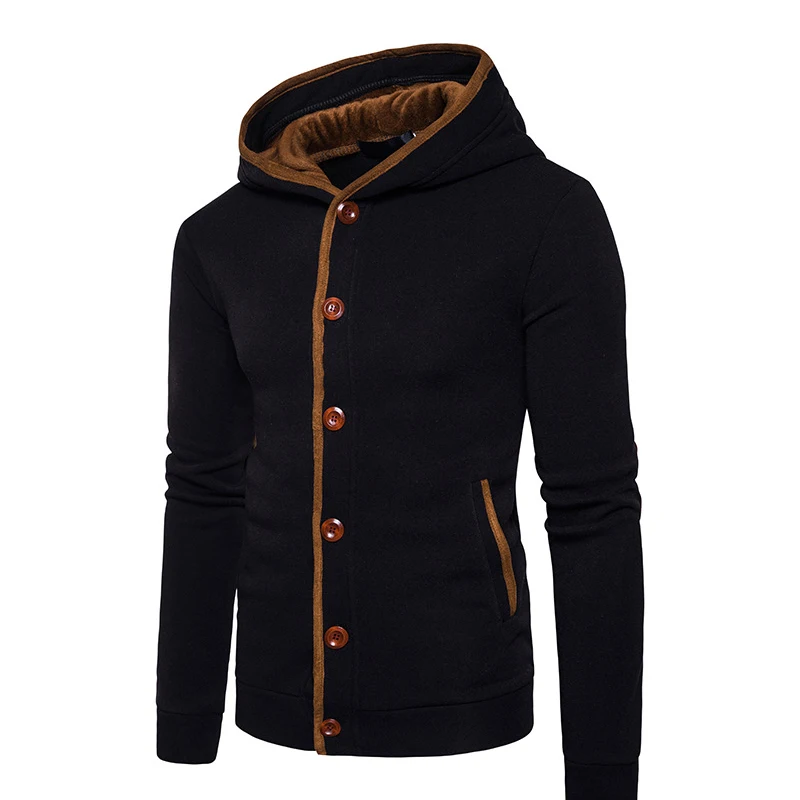 

HOT 2019 Autumn winter Fashion thicken Fleece wool thermal men jacket buttons cap color matching cardigan fleece Leisure male
