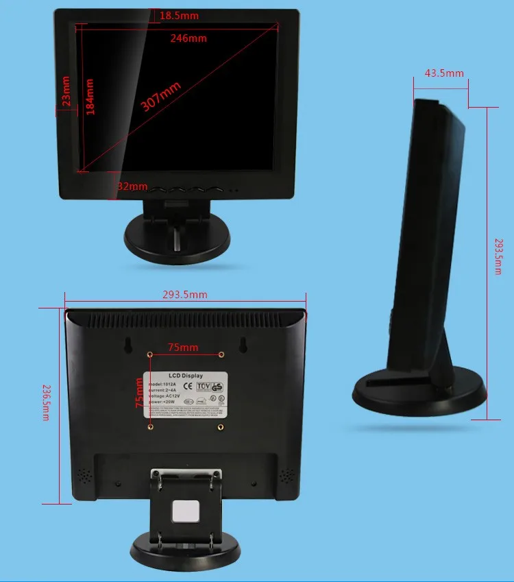 12/12. 1 "VGA/разъем DVI Пластик ни сенсорный Мониторы песня машина кассовый квадратный Экран ЖК Мониторы 1024*768