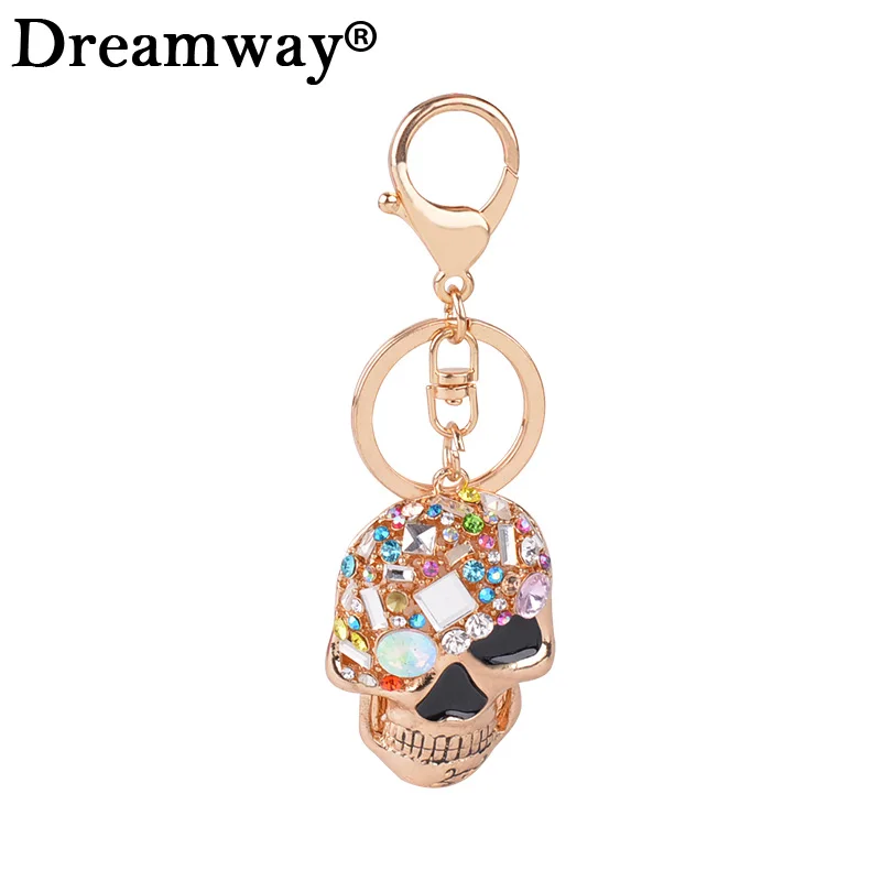 Fashion Colorful Crystal Skeleton Skull key chains holder for women