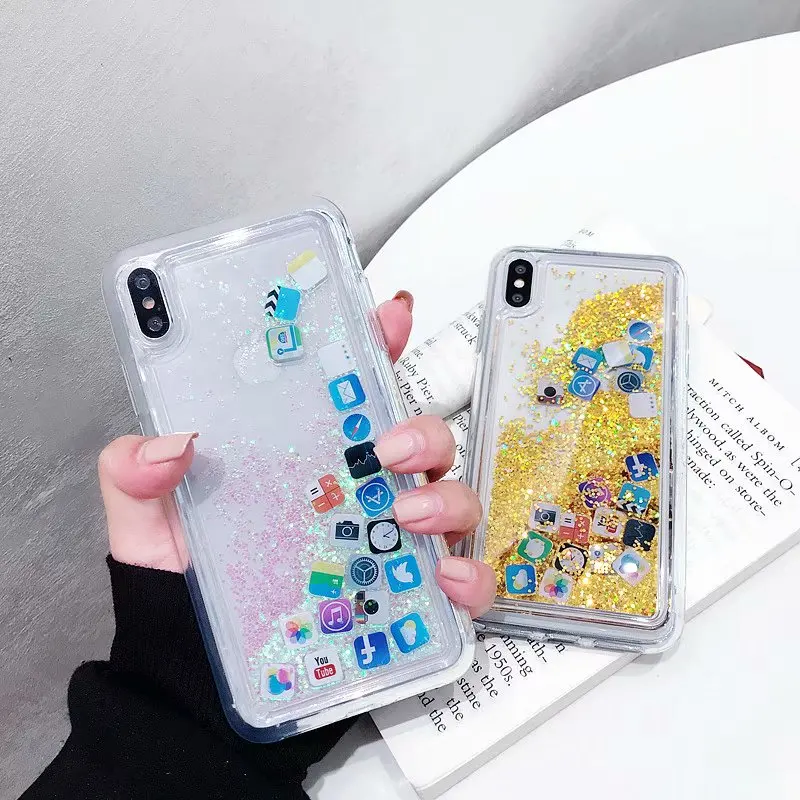 

Application Icons Phone Case For iphone 11 Pro Max case 11 Pro XR XS MAX Dynamic Liquid Quicksand Back Case For iphone 7 8 X XS