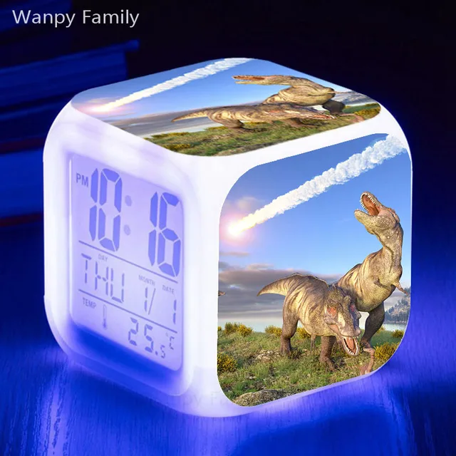 Jurassic Dinosaur LED Alarm Clock 7 Color Changing Glowing Digital