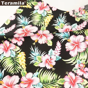 

Teramila Cotton Poplin Fabric Printed Floral Design Black Home Textile Children's Cloth Fat Quarter Meter Crafts Patchwork