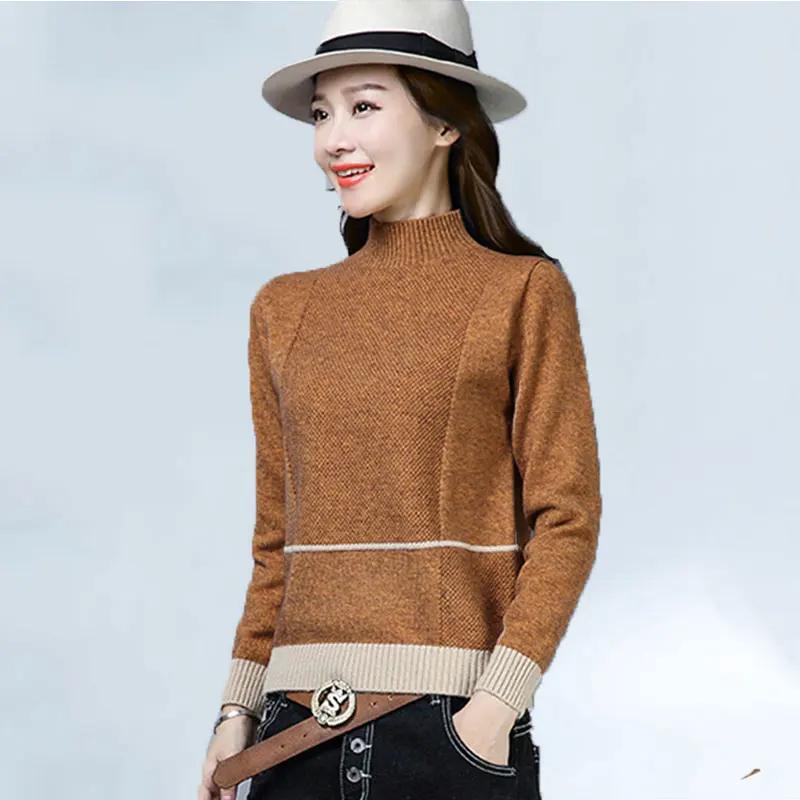

2019 Spring Autumn Elegant Knitted Sweaters Women Pullovers Winter Turtleneck Loose Warm Knit Female Sweater pull femme 108