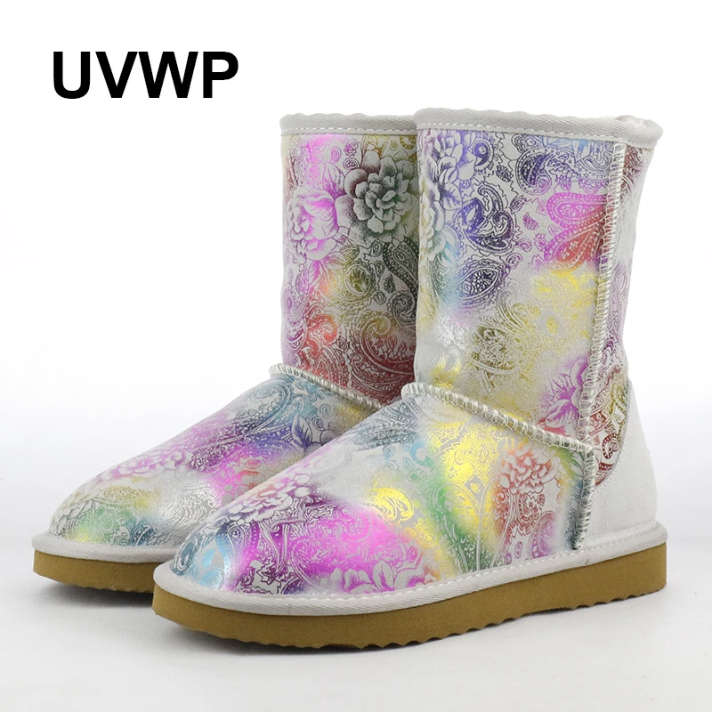 

Top Quality Fashion Waterproof Snow Boots Women Boots Genuine Cow Leather Warm Winter Boots Female Shoes Mid-calf Snow Boots