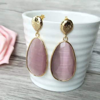 

6 Pairs Teardrop opal Stone Earrings,gold color Gem stone Dangle Earrings,Cat Eyes'Stone Earrings Jewelry ER351