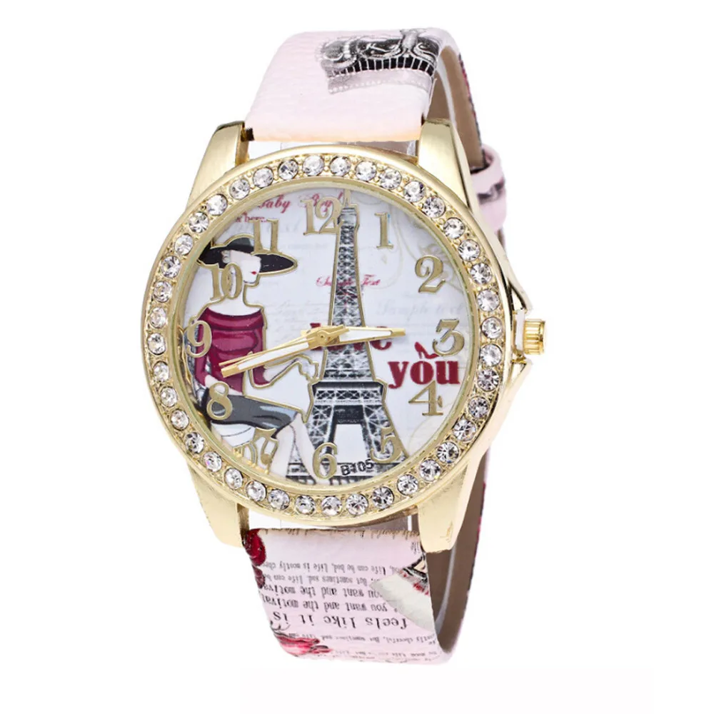 Бриллиантовая вставка Эйфелева башня в Париже наручные часы для женщин Печать наручные часы Женские аксессуары для часов ювелирные изделия