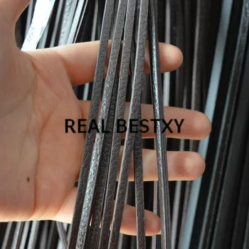 

REAL BESTXY 5m/lot 4*3mm brown flat leather cords for jewelry leather bracelets making leather threads flat wide leather ropes