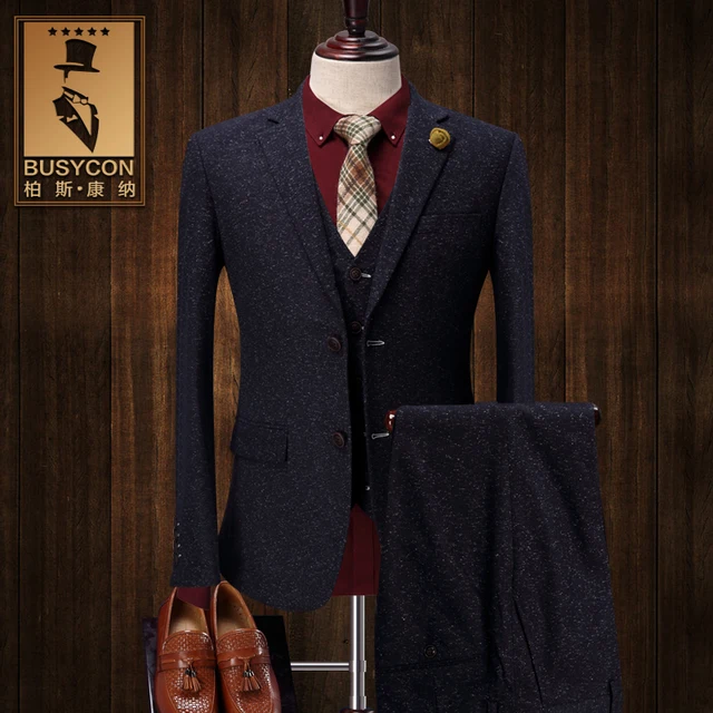 Vintage Thick Christmas Tweed Suit Men Slim Fit Grey Tuxedo Vintage Thick Christmas Tweed Suit Men Slim Fit Grey Tuxedo Wedding Groom Herren Anzug Terno Mens