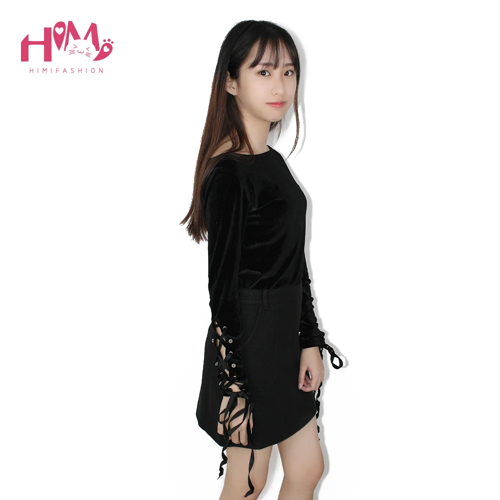 Harajuku Autumn New Designed Young Girl Bandage Slim T Shirts Fashion All Match Tops Black Long Sleeves Korea Women T Shirt  2