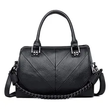 New Boston bag leisure soft leather joker single shoulder bag female fashion splicing black bag bev new alligator leather single shoulder bag fashion trend leisure lady real crocodile bag women chain bag female bag black