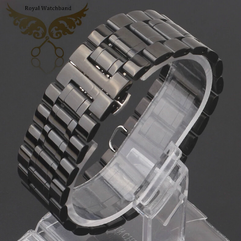 18mm 20mm 22mm 24mm 26mm 28mm 30mm New Mens Black Silver Polished Stainless Steel Replackment Watch