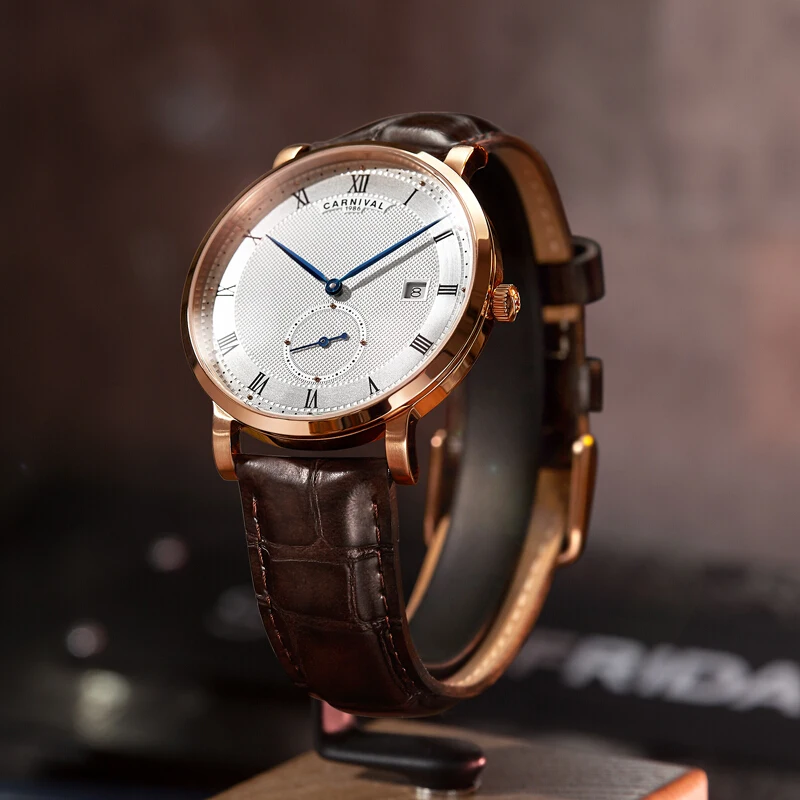 كرنفال سويسرا الميكانيكية ووتش الرجال للماء الجلود الفاخرة العلامة التجارية الرجال الساعات ساعة reloj hombre erkek كول الساعاتي relogio