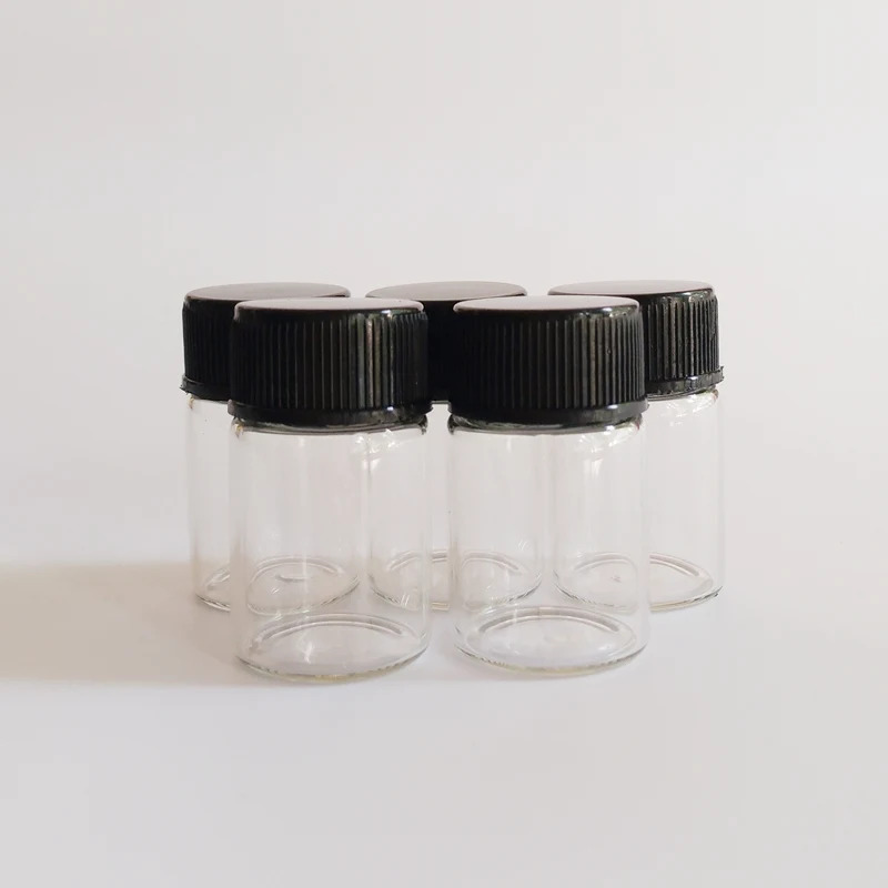 

50pcs/lot 6ml empty glass bottle with Black lid 22*35mm Plastic Screw cap glass vials Small Dry goods Storage bottle Home crafts