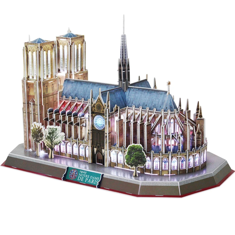 Classic Jigsaw Puzzle Architecture City Voice control LED Notre Dame Construction Brick Toys Scale Models Sets Building Paper