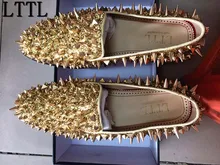 LTTL New Factory Customized Men Luxury Shinny Glitter Gold and Silver Spikes Shoes Slip On Loafers Rivets Men Casual Shoes