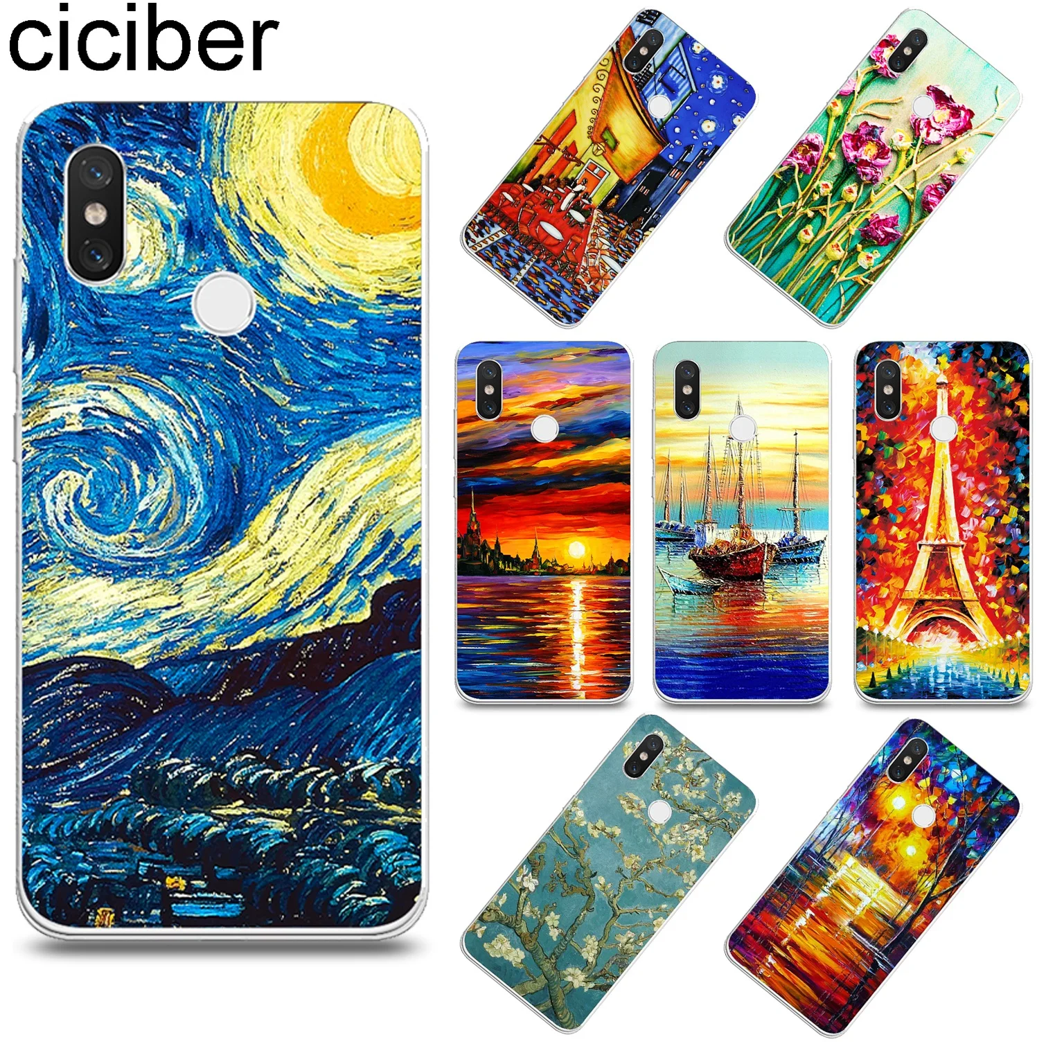 

ciciber Oil painting For Xiaomi mi 9 8 6 5 A2 A1 X 5C 5S Plus Lite SE Poco Phone F1 Soft TPU Case For Xiaomi MIX MAX 3 2 1 S Pro