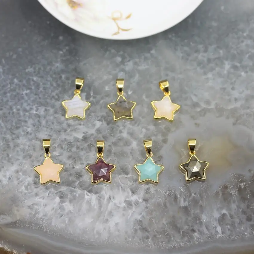 7 Stones choice,14mm Star Earrings Charms Bulk,Faceted Crystal Quartz Amethysts Moonstone Pyrite Star Pendants Necklace Jewelry